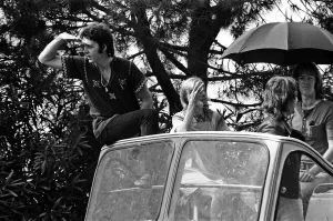Paul McCartney and his wife Linda in Paris, France, with other members of the group Wings