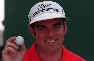 Paul McGinley Golfer smiles as he celebrates getting a hole in one in the 1996 British