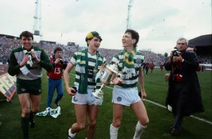 Goalkeeper Prints: Paul McStay Celtic football player captain May 1985 With brother Willie McStay