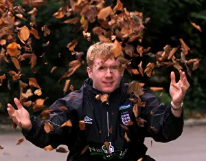 Leaves Prints: Paul Scholes during England soccer training November 1999 at Bisham Abbey in