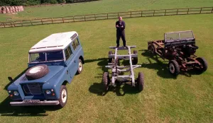 Off Road Prints: Paul Watson with Land Rovers July 1998 in stages of building Earlston Glenburnie Farm
