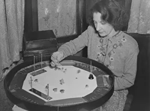 Pauline Tesco with performing fleas - side show at Bertram Mills Circus