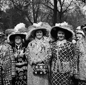 Buttons Prints: Pearly Queens attend the Easter parade in Rotten Row in Hyde Park, London