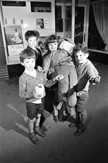 Schoolchildren Prints: Penny for the guy. Children on the streets of Reading collecting money with