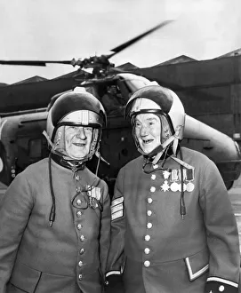 00001 Prints: Pensioner Pilots Two helmeted Chelsea Pensioners stand ready for their first
