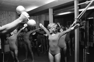Penthouse girls football team training at David Prowse Gymnasium. December 1971