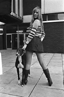 Miniskirt Prints: People with animals. Woman. Fiena Ward with her dog Barnabas outside Manchester College
