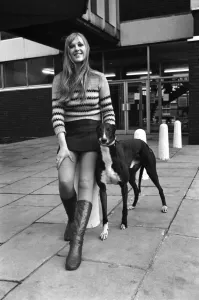 People with animals. Woman. Fiena Ward with her dog Barnabas outside Manchester College
