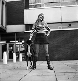 People with animals. Woman. Fiena Ward with her dog Barnabas outside Manchester College