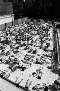 00804 Prints: People enjoying the hot weather at the Oasis outdoor swimming pool Lido, London