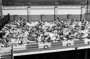 00804 Prints: People enjoying the hot weather at the Oasis outdoor swimming pool Lido, London