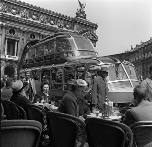 Tram Prints: People sitting in front of the Opera Garnier Paris May 1960 on a cafe terrace with