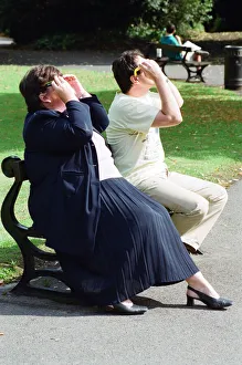 People watching a total solar eclipse at Forbury Gardens, Reading. 11th August 1999