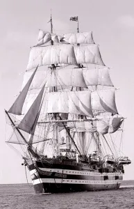 Sails Prints: The period Italian sail ship Amerigo Vespucci under full sail as she approaches Plymouth