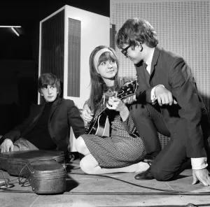 Peter Asher and Gordon Waller rehearse with Peters sister Jane Asher at the EMI