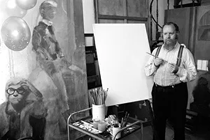 Painter Prints: Peter Blake July 1977 Artist in his studio with works including Tantania