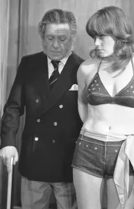 Peter Butterworth and Wendy Richard seen here on the set of Carry on Girls at Pinewood