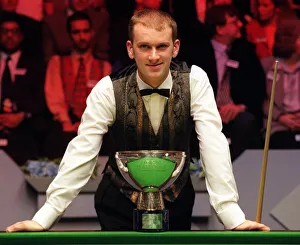Peter Ebdon with the regal masters snooker trophy at Motherwell Civic Centre 1996