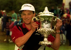 Peter O Malley Golfer proudly holds the Bells Scottish Open Trophy at Gleneagles in