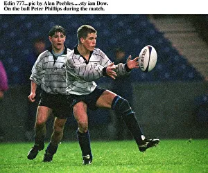Sports Venue Prints: Peter Phillips catching ball during rugby match at Murrayfield Scottish Schools against