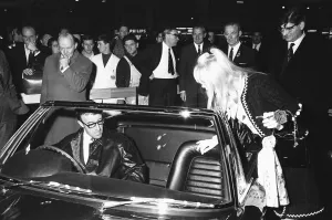 Sports Car Prints: Peter Sellers and Brit Ekland at the British International Motor Show in London 19th