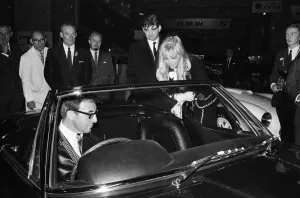Peter Sellers and Brit Ekland at the British International Motor Show in London 19th
