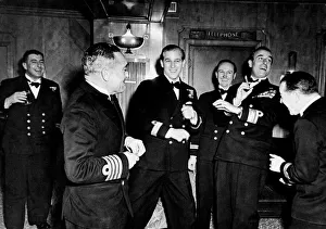 Philip Mountbatten the night before his wedding to the Queen with Naval friends