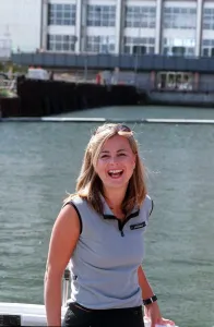 Phillippa Forrester TV presenter August 1999 at Docklands London on Water Festival