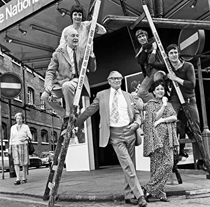 Photo shows the cast of Merchant of Venice outside the National Theatre as the finishing