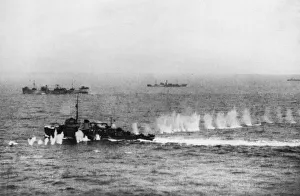 Squadron Prints: Photograph recording a phase in a successful torpedo attack by Beaufighters of RAF