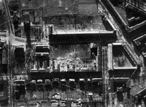 Bombing Prints: Photograph showing the area of damage from an 8000 lb bomb in Berlin