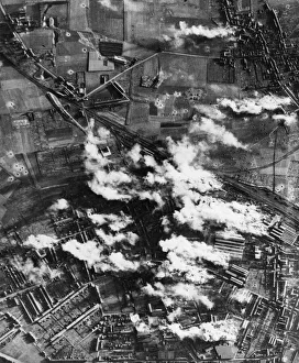 Photograph taken during a daylight attack on the steel and engineering works of the Cie