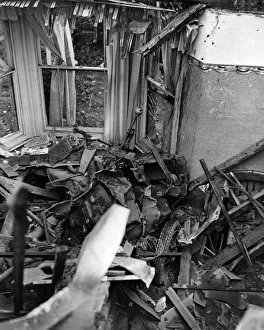 Blitz Prints: Photograph taken from the roof of a house in Bristol showing where part of a car crashed