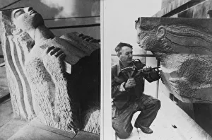Carving Prints: Photographer Heanly Harry Hussey, Mottingham, London stone-mason at work on one of