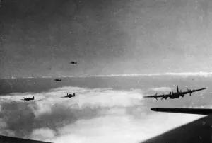 01441 Prints: Pictorial record made of a daylight attack by Stirings of RAF Bomber Command on an enemy