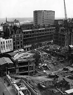Building Site Prints: A picture from the roof of Lewiss showing the new Rackhams building at the corner of