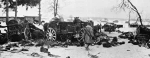 Russia Prints: Picture shows: Advacing detachments of the Soviet Red Army among the remnants of a German