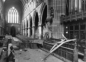01441 Prints: Picture shows the air raid damage interior of a parish church in Merseyside