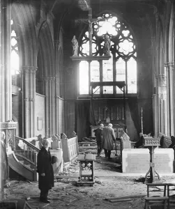 Picture shows a church in Dover, bombed in The Blitz of World War Two. Mirrorpix do not have a name for the church, Picture taken 23rd August 1940