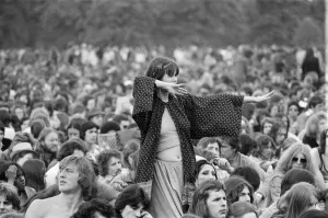 Picture shows a fan dancing amongst the huge audience at London Hyde Park for a concert