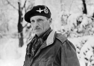 Colours Prints: Picture shows Field Marshal Sir Bernard L Montgomery wearing his red beret with badge of