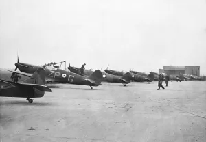 Phoney War Prints: Picture shows some of the Fighter command machines and men who are always ready day