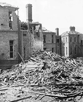 South West London Prints: Picture shows Grove Road, Hospital, Tooting, South West London after it was hit by a