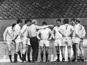 Picture shows Matt Busby, instructing his Manchester United team