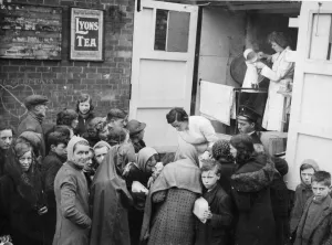 Advertising Prints: Picture shows a mobile canteen, serving tea to the local people of Hull during World War