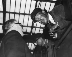 Shaking Hands Prints: Picture shows Mr Alan Pegler, who bought The Flying Scotsman engine in 1963