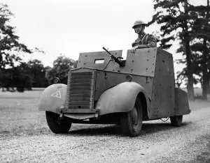 This picture shows the new armoured cars which a famous cavalry regiment has been