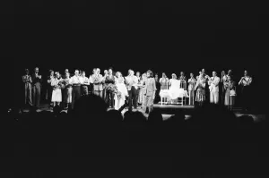Photographers Prints: Picture shows the onstage celebrations at David Essex (who plays Che