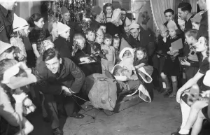 Belgium Prints: Picture shows an RAF (Royal Airforce) party for children of Belgium, in Brussels