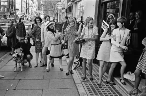 Queue Prints: Picture shows Ready Steady Go! presenter Cathy McGowan at the door of Biba Boutique in